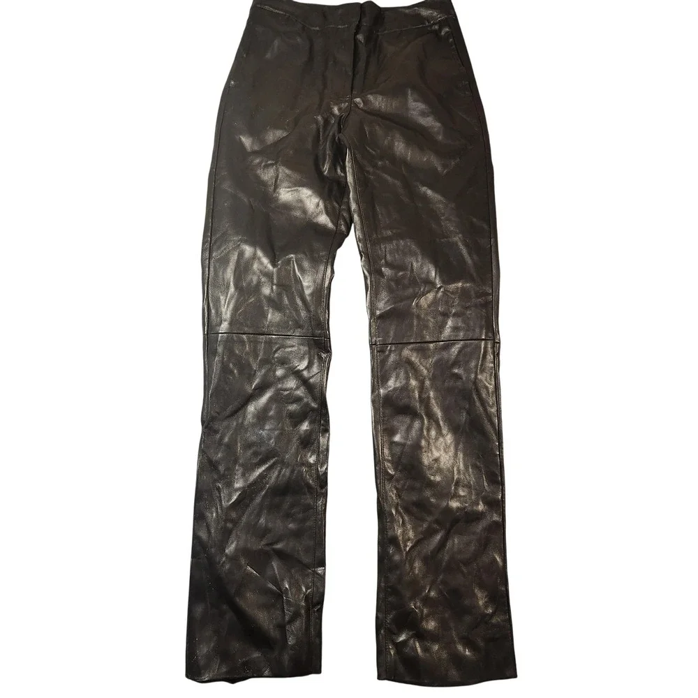 Lioness Pants Womens XXS‎ Black Faux Leather High Rise Straight Leg PU Vegan